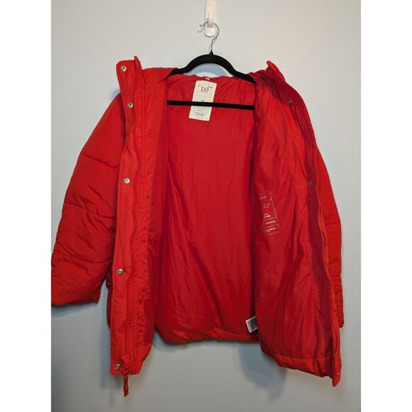 GAP Cold Control Max Red Jacket Womens M Hooded Puffer Water Resistant Coat - Picture 2 of 14